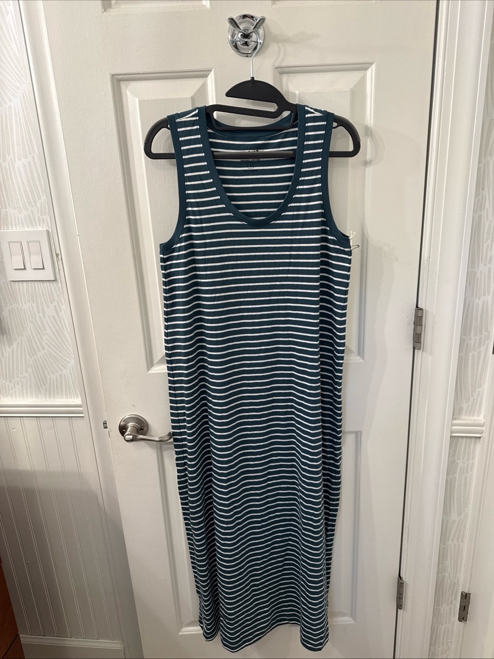 Pact Costa Mesa Stripe Deep Aqua Organic Cotton Tank Midi Dress